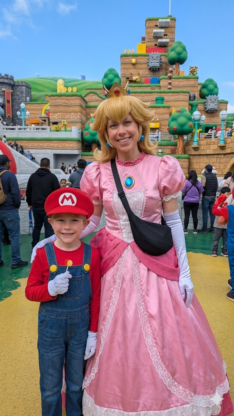 Meeting Princess Peach in Super Nintendo World. Charlie came prepared.